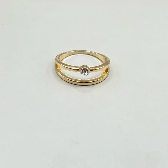 Gold Tone Crystal Double Band Delicate Ring - Picture 6 of 7